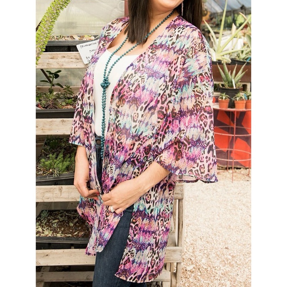 Grace & Emma Multi Colored Animal Print Duster Kimono Shawl